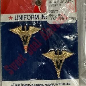 VTG Army BOS Officer Veterinary Collar Device Pin Set, 1-1/8"H x 1-1/4"W, NIP